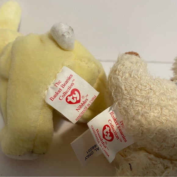 Ty The Basket Beanies Collection Nibbles Bashful Yellow Bunny Sheep Lamb Mini 5” - Picture 3 of 5